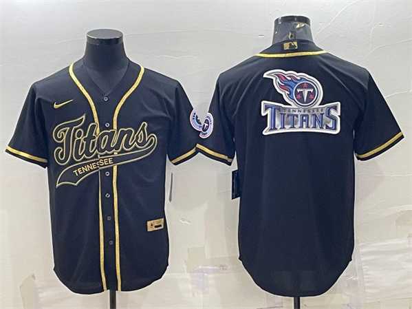 Men's Tennessee Titans Black Gold Team Big Logo With Patch Cool Base Stitched Baseball Jersey